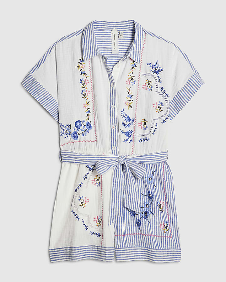 petite ricamo bianco stripe tutina