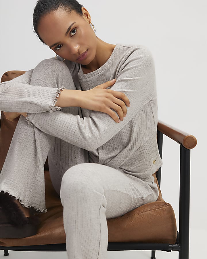 beige twist top loungewear set