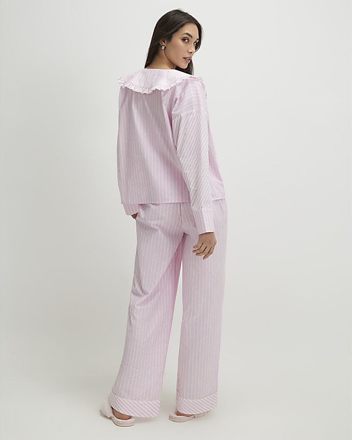 rosa colletto oversize a righe pigiama set