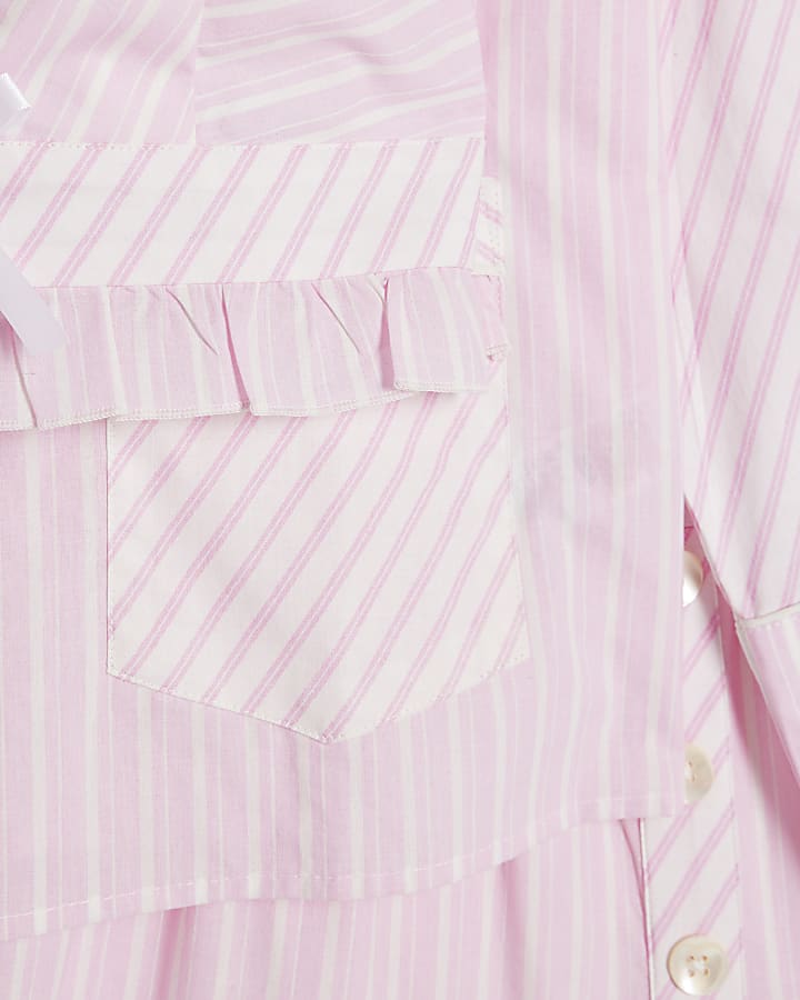 rosa colletto oversize a righe pigiama set