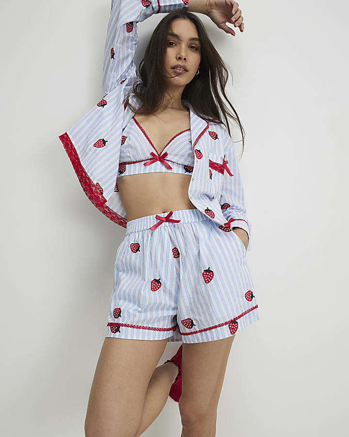blu fragola tre pezzi set loungewear