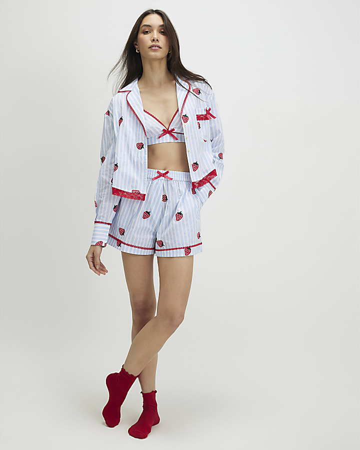 blu fragola tre pezzi set loungewear