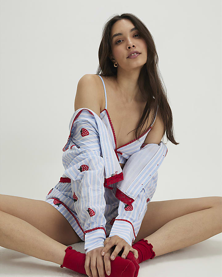 blu fragola tre pezzi set loungewear