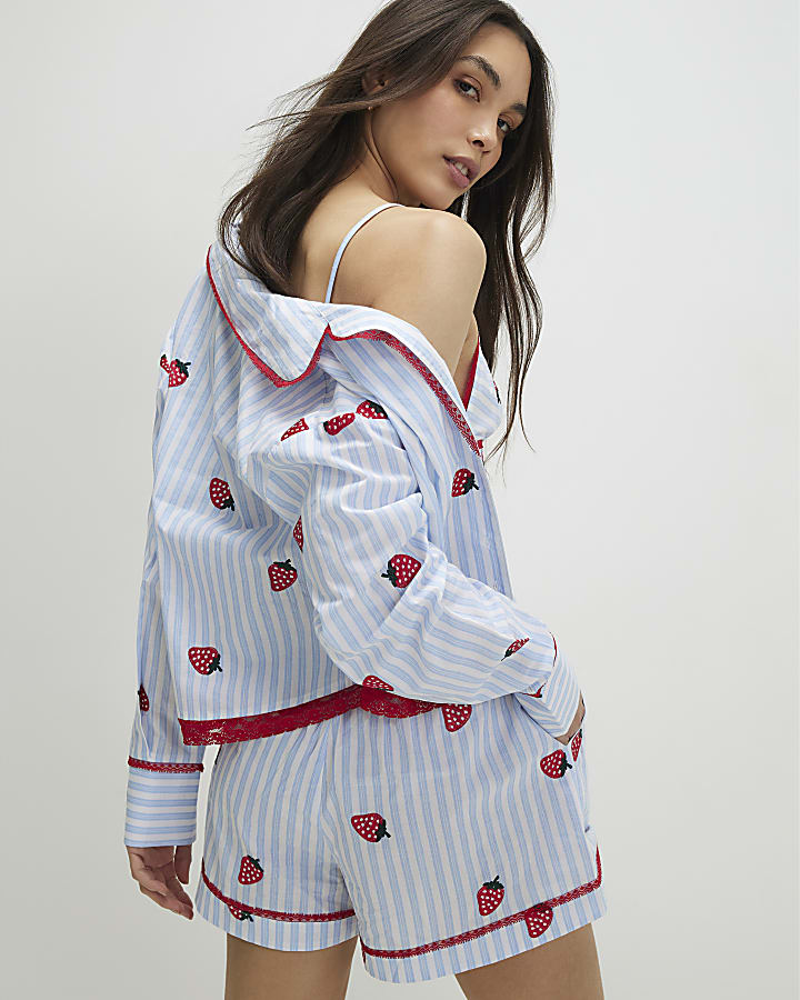 blu fragola tre pezzi set loungewear