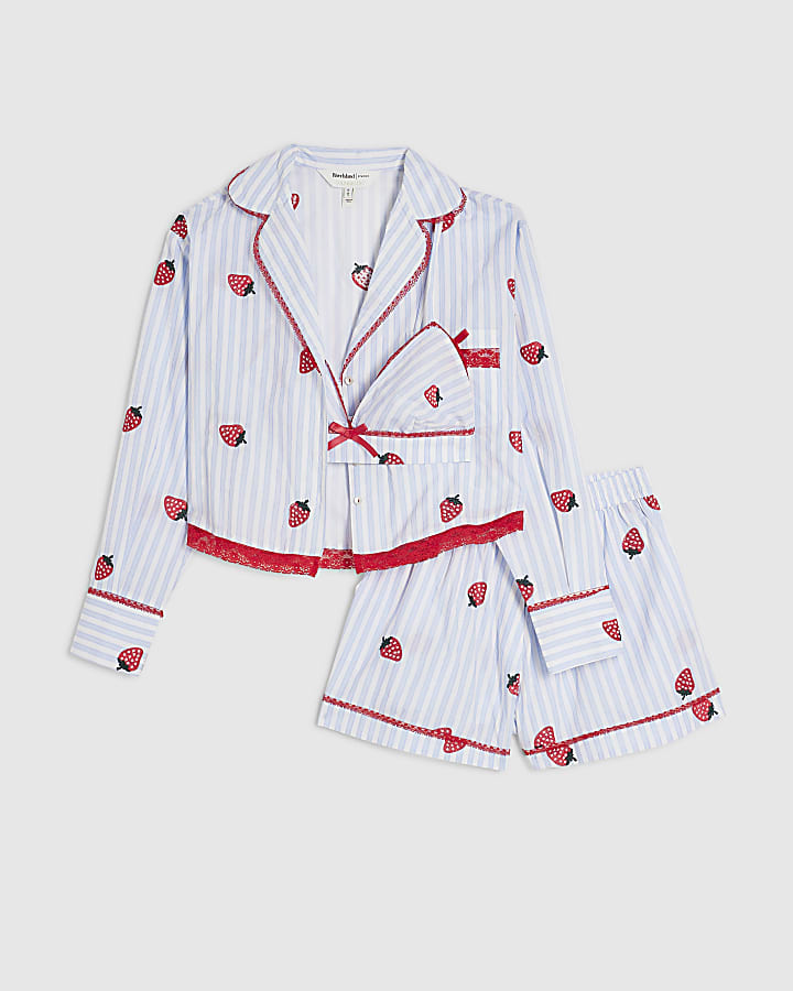 blu fragola tre pezzi set loungewear