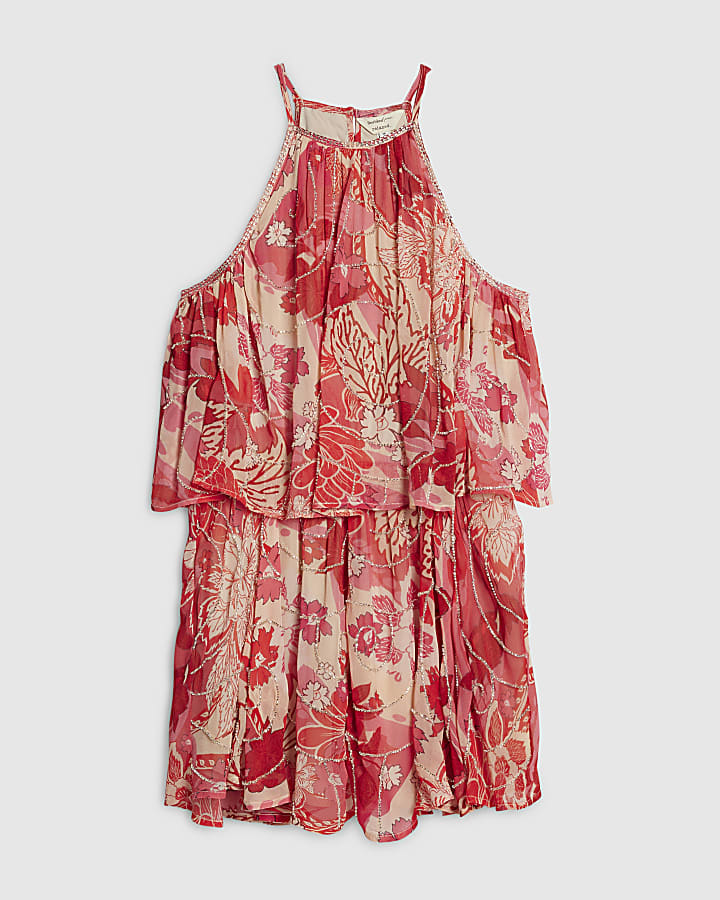 rosso floreale impreziosito tutina