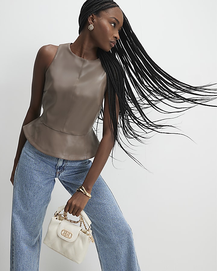 beige in ecopelle peplum top