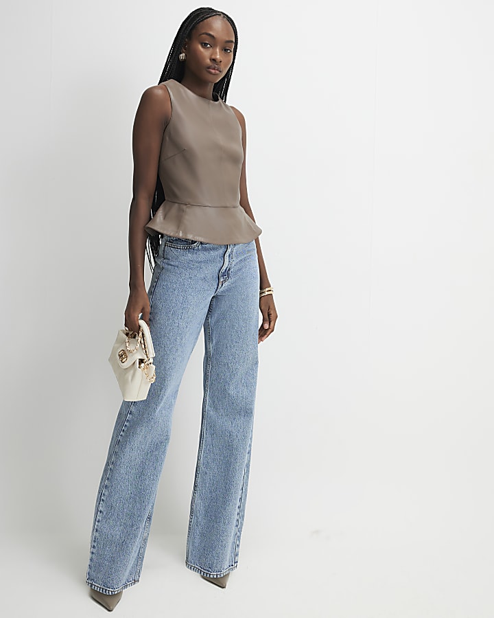 beige in ecopelle peplum top