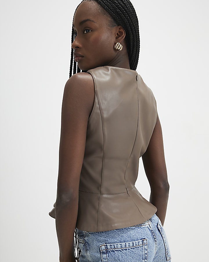 beige in ecopelle peplum top