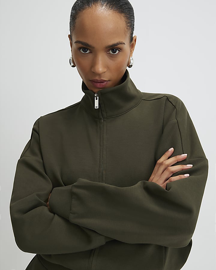 khaki zip felpa