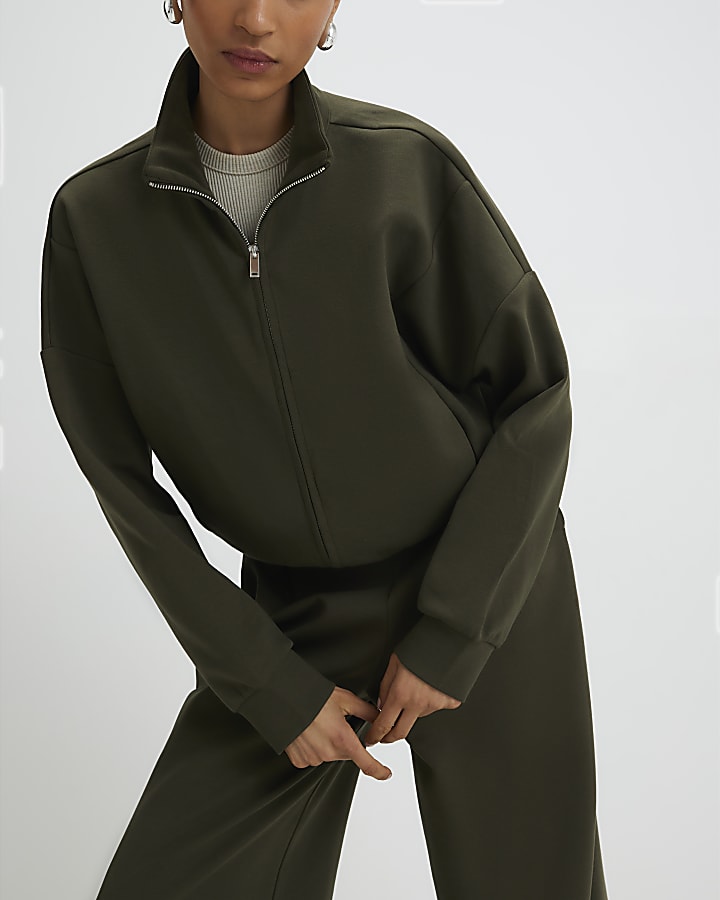 khaki zip felpa
