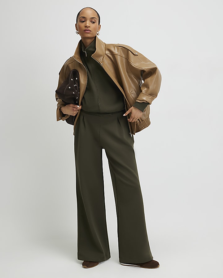 khaki zip felpa