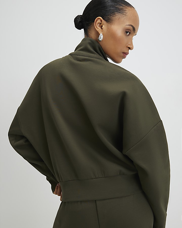 khaki zip felpa