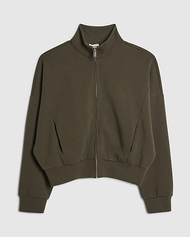khaki zip felpa