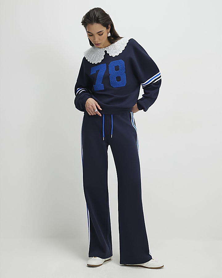 navy manica lunga con colletto numero felpa