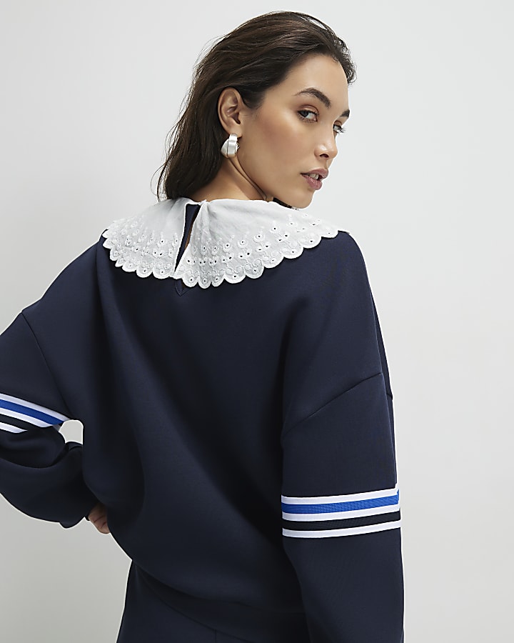 navy manica lunga con colletto numero felpa