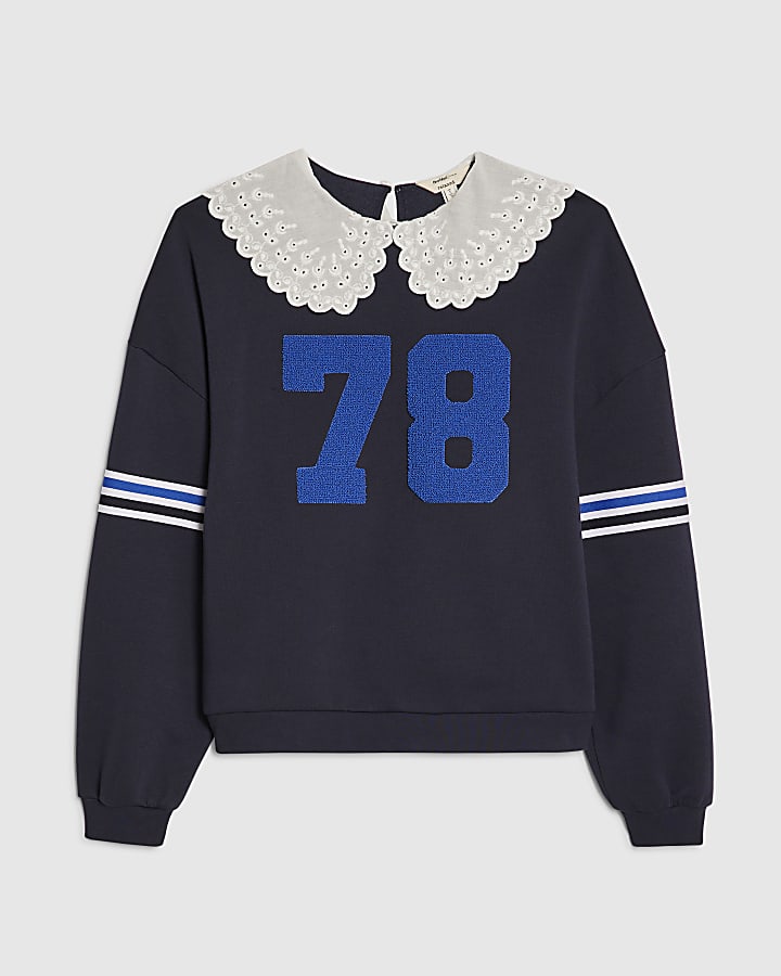 navy manica lunga con colletto numero felpa