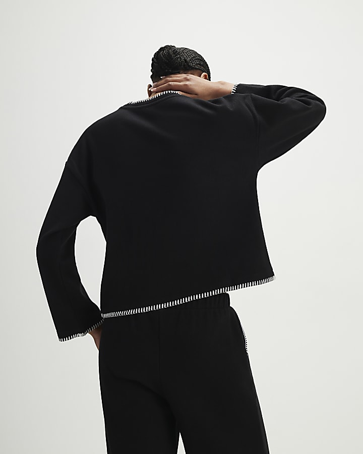 nero whipstitch accogliente felpa