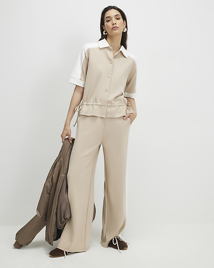 colore beige bloccato polo shirt
