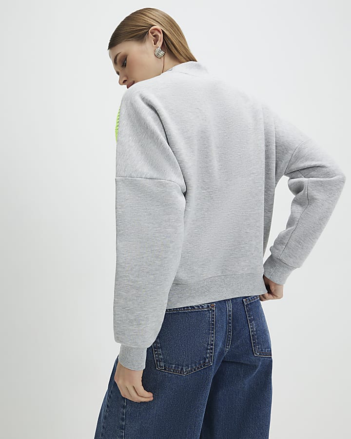 grigi contrasto whipstitch felpa